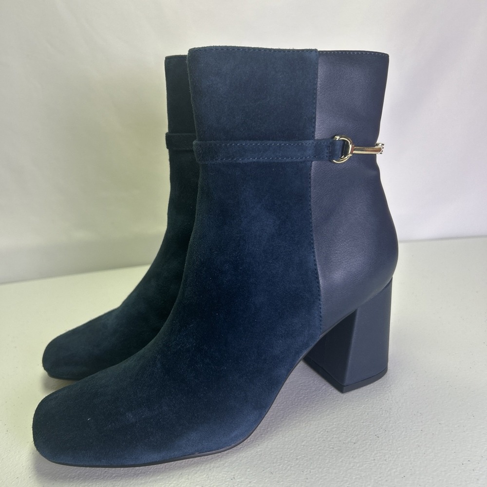 Bella Vita Quincy Navy Blue Suede Leather Ankle Boots Size 6M Square Toe‎